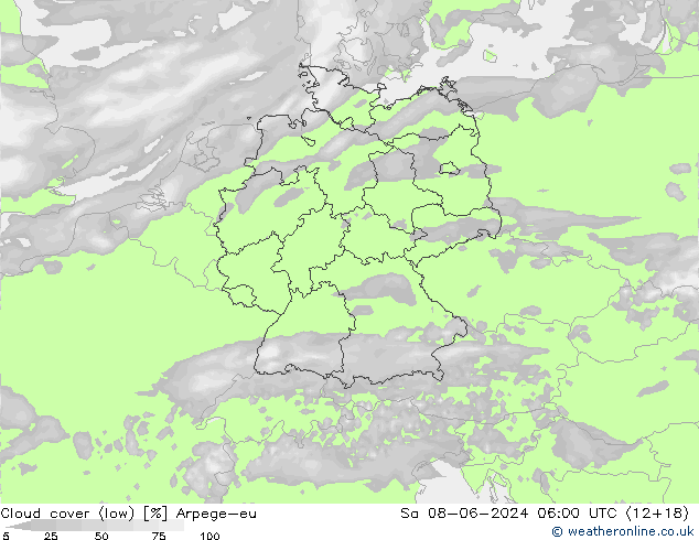 zachmurzenie (niskie) Arpege-eu so. 08.06.2024 06 UTC
