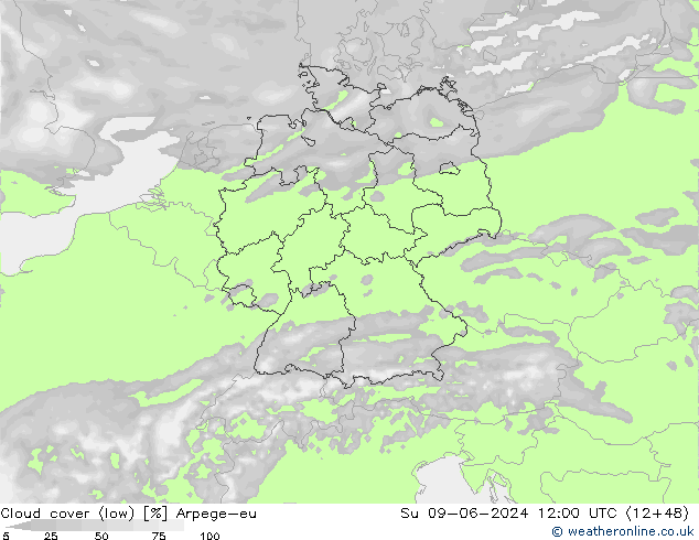 nízká oblaka Arpege-eu Ne 09.06.2024 12 UTC