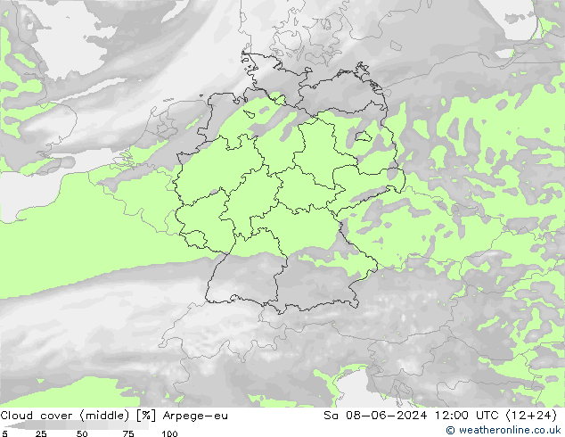 oblačnosti uprostřed Arpege-eu So 08.06.2024 12 UTC