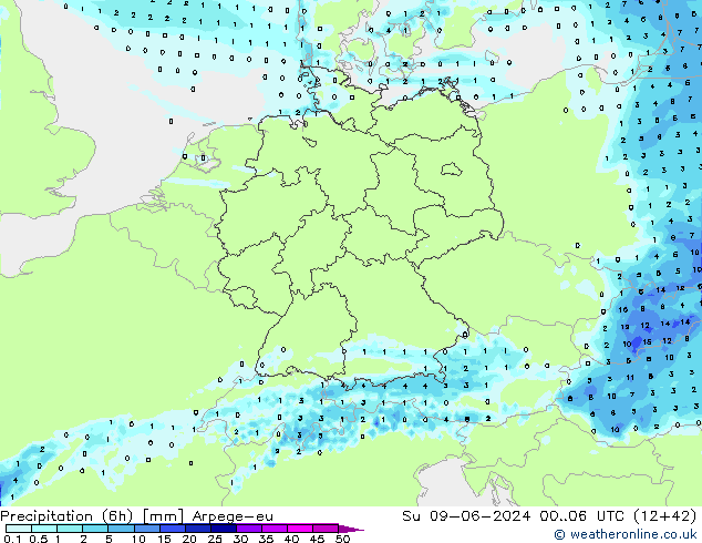 Precipitation (6h) Arpege-eu Ne 09.06.2024 06 UTC