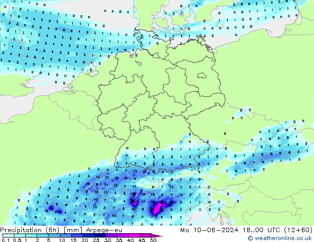 Yağış (6h) Arpege-eu Pzt 10.06.2024 00 UTC