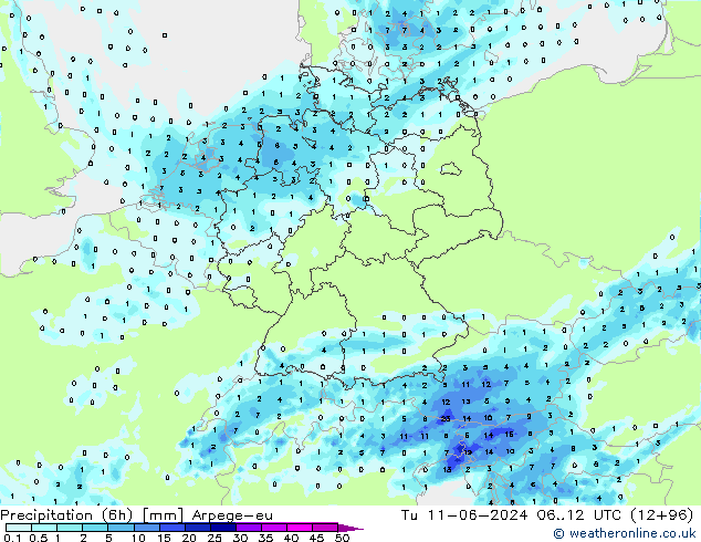 Precipitation (6h) Arpege-eu Tu 11.06.2024 12 UTC
