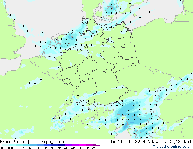 Precipitation Arpege-eu Tu 11.06.2024 09 UTC