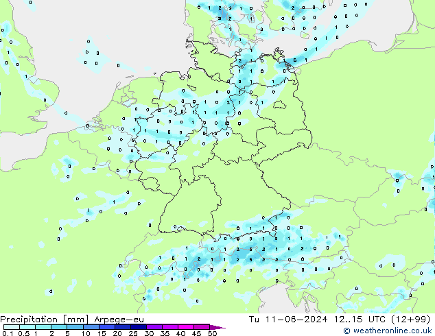 Precipitation Arpege-eu Tu 11.06.2024 15 UTC