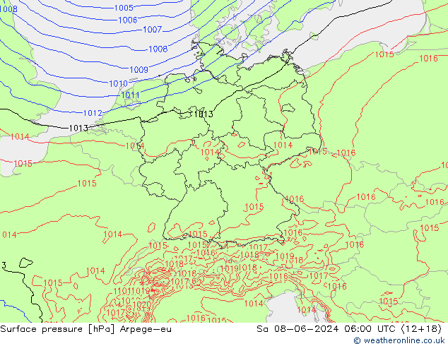 Surface pressure Arpege-eu Sa 08.06.2024 06 UTC