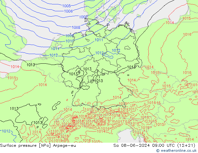 Presión superficial Arpege-eu sáb 08.06.2024 09 UTC