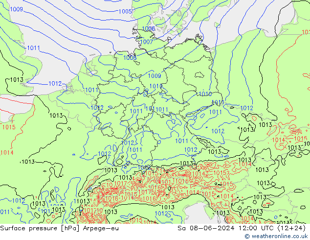 Surface pressure Arpege-eu Sa 08.06.2024 12 UTC