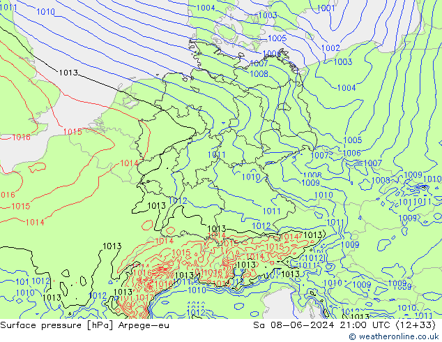 Surface pressure Arpege-eu Sa 08.06.2024 21 UTC