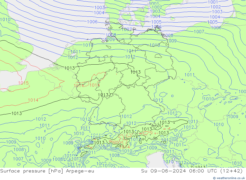 Bodendruck Arpege-eu So 09.06.2024 06 UTC