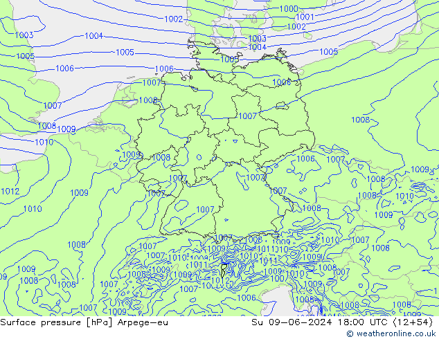 Presión superficial Arpege-eu dom 09.06.2024 18 UTC