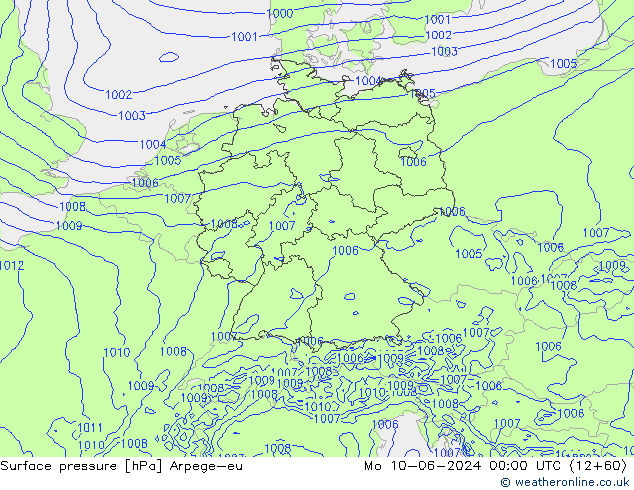 Atmosférický tlak Arpege-eu Po 10.06.2024 00 UTC