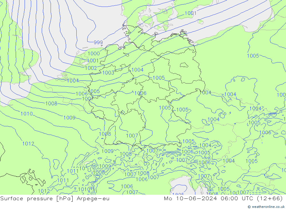 Pressione al suolo Arpege-eu lun 10.06.2024 06 UTC