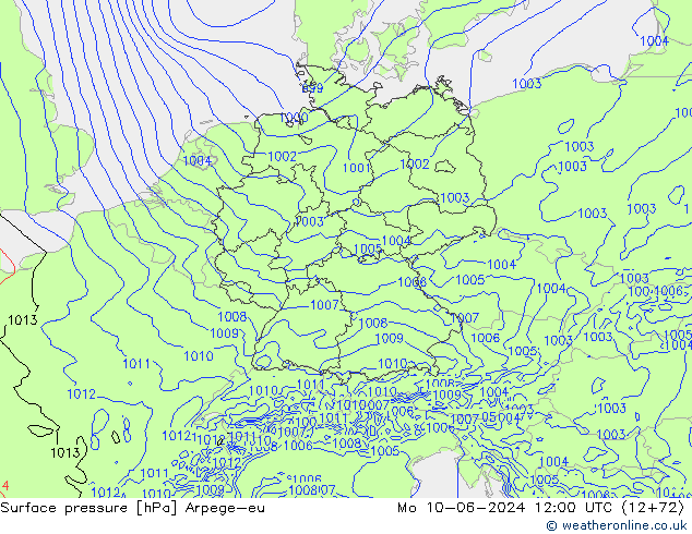 Presión superficial Arpege-eu lun 10.06.2024 12 UTC