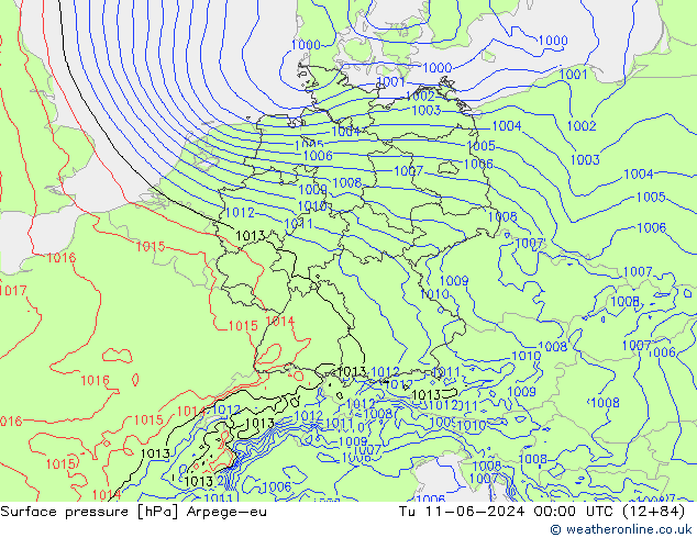 Surface pressure Arpege-eu Tu 11.06.2024 00 UTC