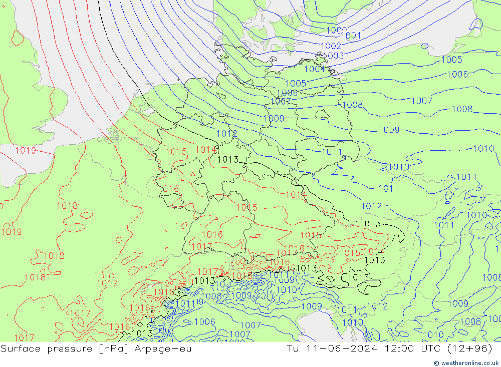 pressão do solo Arpege-eu Ter 11.06.2024 12 UTC