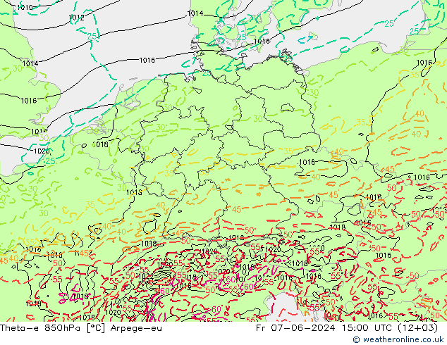 Theta-e 850hPa Arpege-eu Fr 07.06.2024 15 UTC