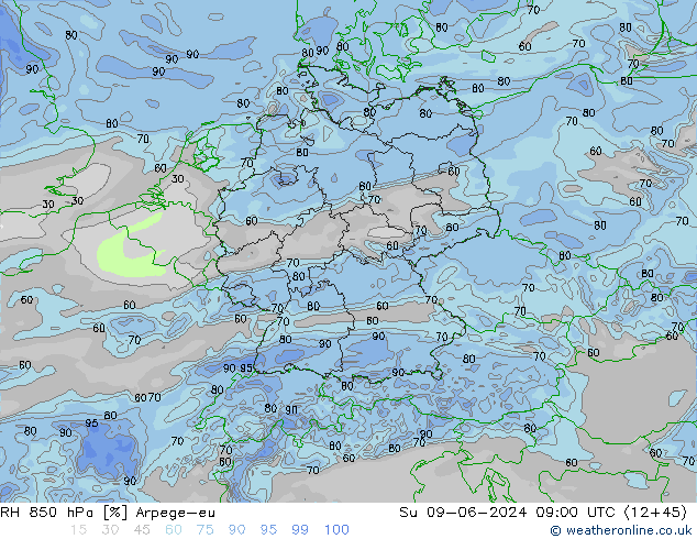 RH 850 hPa Arpege-eu  09.06.2024 09 UTC