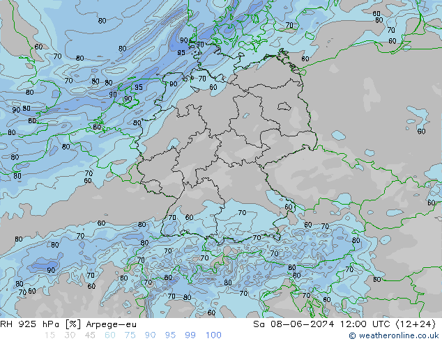 Humidité rel. 925 hPa Arpege-eu sam 08.06.2024 12 UTC