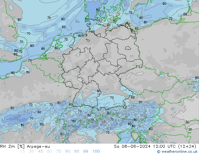 RH 2m Arpege-eu Sa 08.06.2024 12 UTC