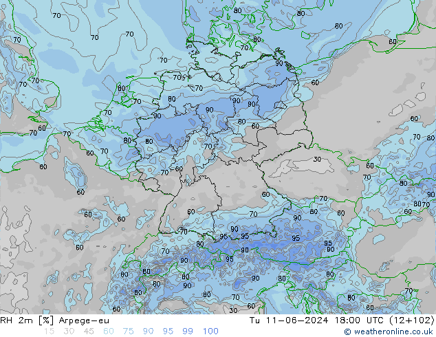 RH 2m Arpege-eu  11.06.2024 18 UTC