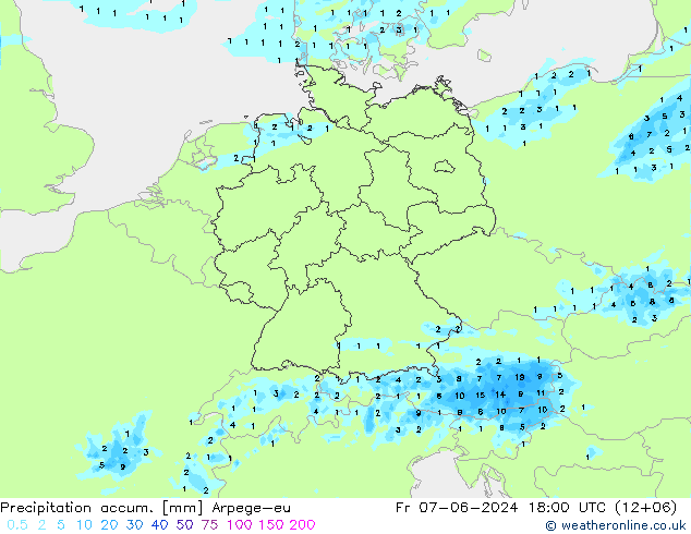 Precipitation accum. Arpege-eu Sex 07.06.2024 18 UTC