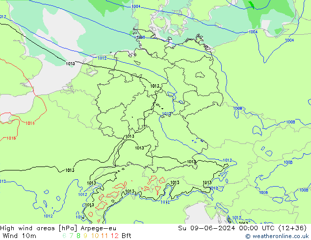 High wind areas Arpege-eu Ne 09.06.2024 00 UTC