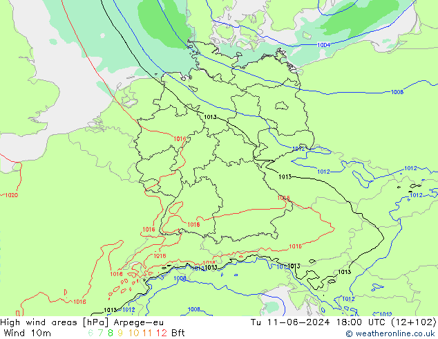 High wind areas Arpege-eu Tu 11.06.2024 18 UTC