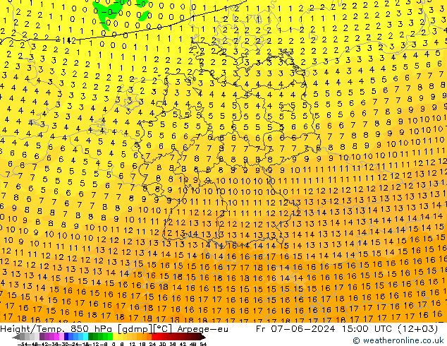 Height/Temp. 850 hPa Arpege-eu Pá 07.06.2024 15 UTC