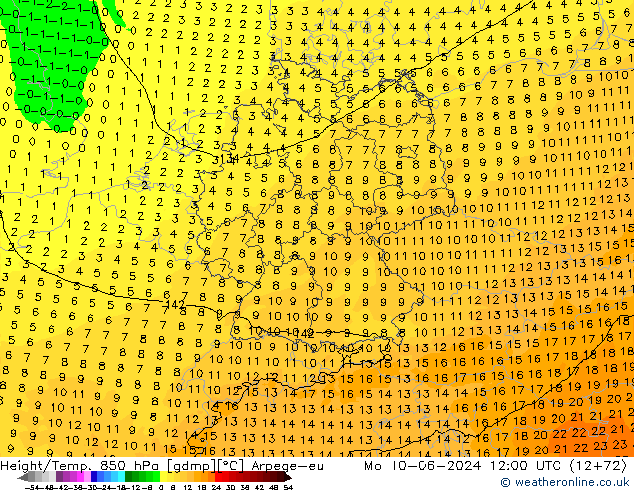 Height/Temp. 850 hPa Arpege-eu Mo 10.06.2024 12 UTC