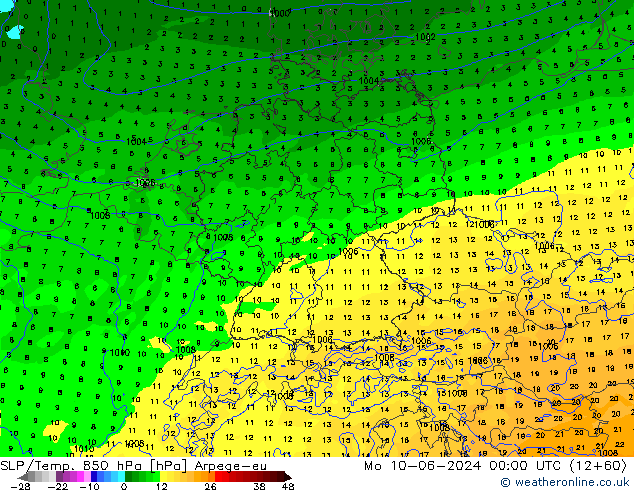 SLP/Temp. 850 hPa Arpege-eu Po 10.06.2024 00 UTC