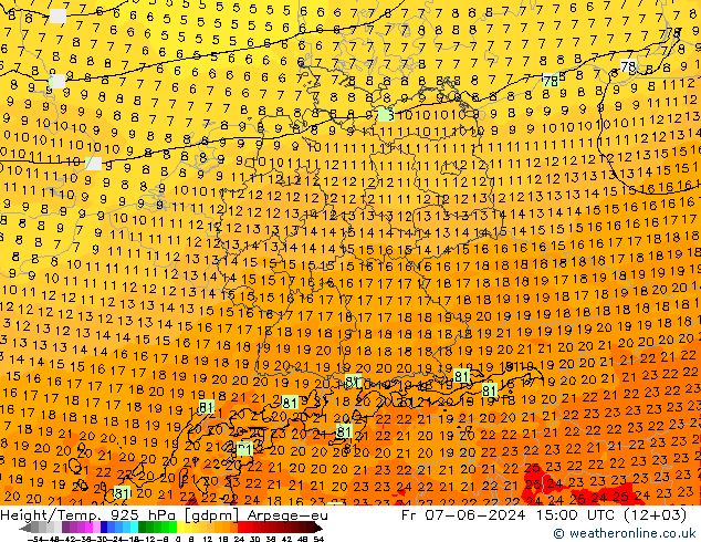 Height/Temp. 925 hPa Arpege-eu Fr 07.06.2024 15 UTC