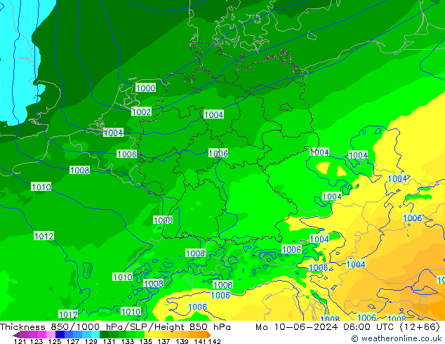 Dikte 850-1000 hPa Arpege-eu ma 10.06.2024 06 UTC