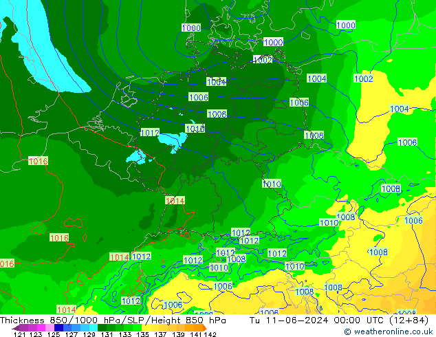 Thck 850-1000 hPa Arpege-eu Tu 11.06.2024 00 UTC