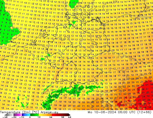 Temperatura (2m) Arpege-eu Seg 10.06.2024 06 UTC