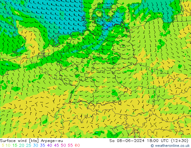 Rüzgar 10 m Arpege-eu Cts 08.06.2024 18 UTC