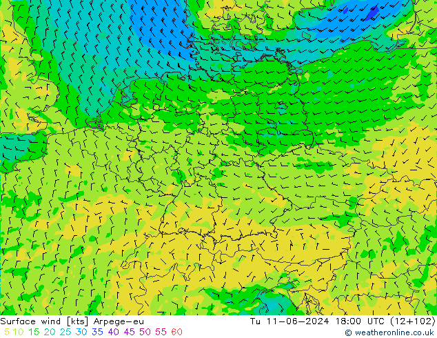 Vent 10 m Arpege-eu mar 11.06.2024 18 UTC