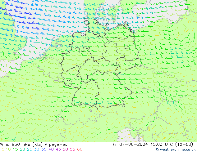 Vent 850 hPa Arpege-eu ven 07.06.2024 15 UTC