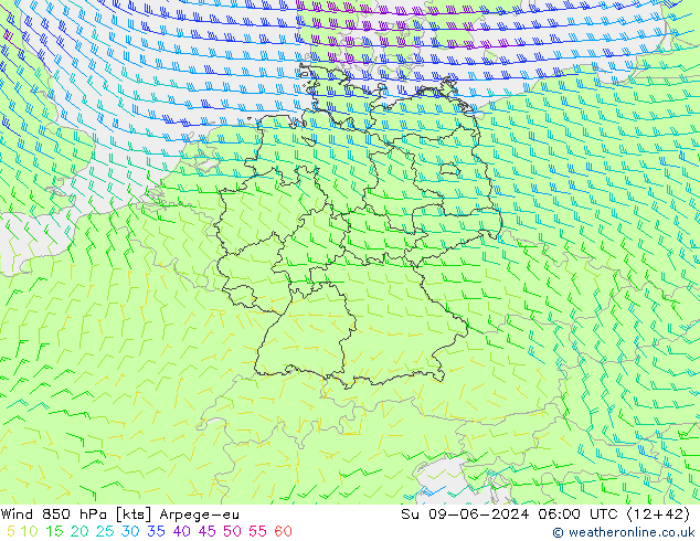 Wind 850 hPa Arpege-eu Ne 09.06.2024 06 UTC