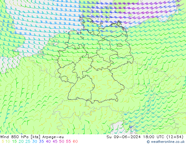 Wind 850 hPa Arpege-eu Su 09.06.2024 18 UTC