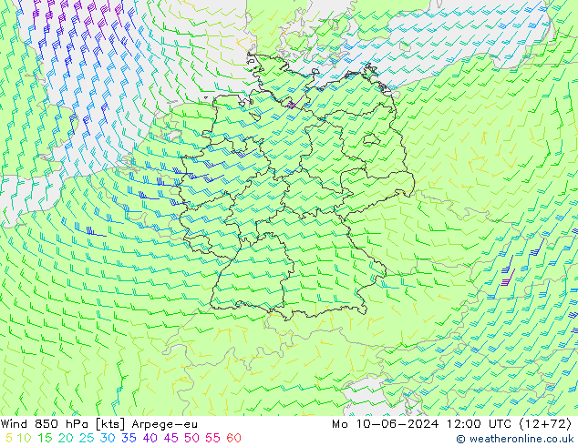 ветер 850 гПа Arpege-eu пн 10.06.2024 12 UTC