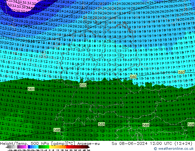 Height/Temp. 500 hPa Arpege-eu Sa 08.06.2024 12 UTC