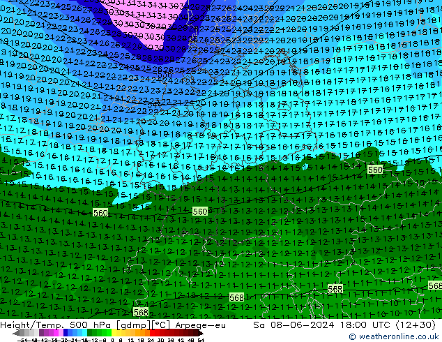 Yükseklik/Sıc. 500 hPa Arpege-eu Cts 08.06.2024 18 UTC