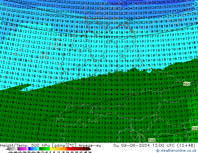 Height/Temp. 500 hPa Arpege-eu So 09.06.2024 12 UTC