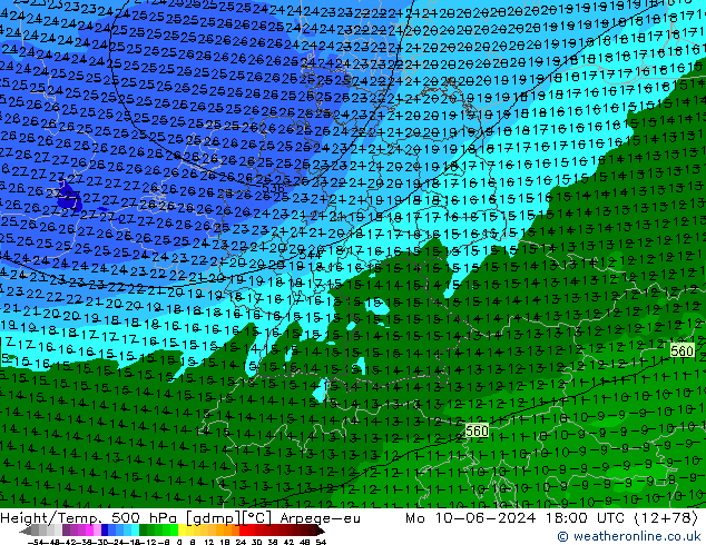 Géop./Temp. 500 hPa Arpege-eu lun 10.06.2024 18 UTC