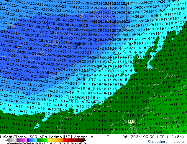 Height/Temp. 500 hPa Arpege-eu Út 11.06.2024 00 UTC