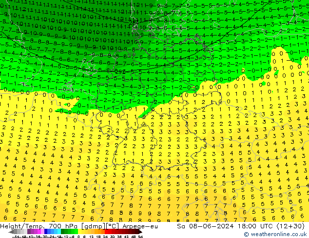 Yükseklik/Sıc. 700 hPa Arpege-eu Cts 08.06.2024 18 UTC