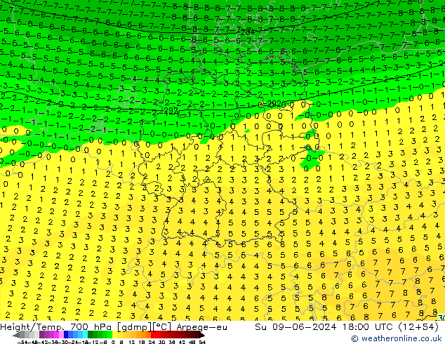 Yükseklik/Sıc. 700 hPa Arpege-eu Paz 09.06.2024 18 UTC