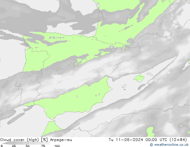 Cloud cover (high) Arpege-eu Tu 11.06.2024 00 UTC