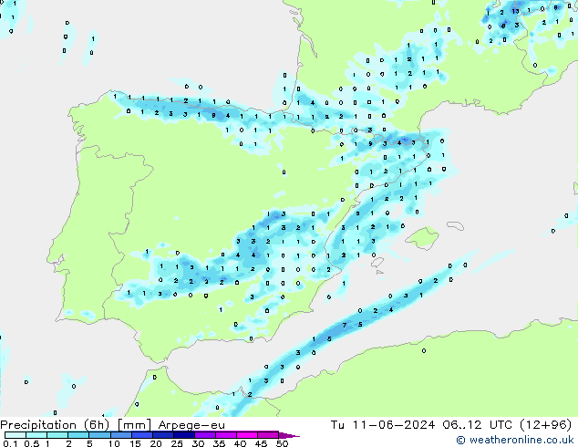 Precipitazione (6h) Arpege-eu mar 11.06.2024 12 UTC