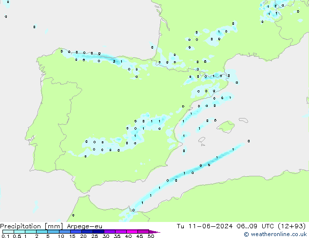 осадки Arpege-eu вт 11.06.2024 09 UTC